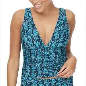 NWT J. Crew Factory Ruched Plunge Floral-Print Tankini Top, Size Medium